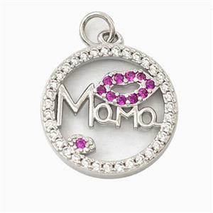 Copper Mama Pendant Pave Zirconia Lips Circle Platinum Plated, approx 17.5mm [FD29450]