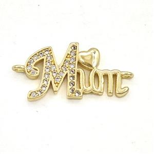 Copper MOM Connector Pave Zirconia Heart Gold Plated, approx 10-20mm [FD29451]