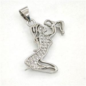 Copper Mother Baby Pendant Pave Zirconia Platinum Plated, approx 12.5-21mm [FD29453]