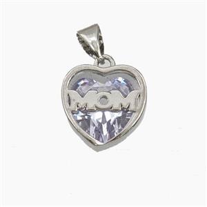 Copper Heart MOM Pendant Pave Cubic Zirconia Platinum Plated, approx 13mm [FD29457]