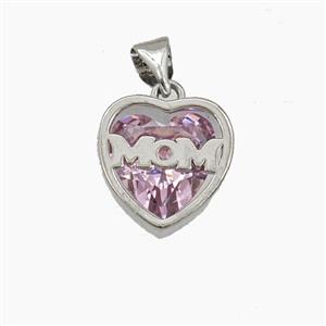 Copper Heart MOM Pendant Pave Pink Cubic Zirconia Platinum Plated, approx 13mm [FD29458]