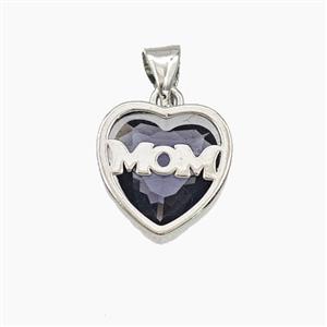 Copper Heart MOM Pendant Pave Cubic Zirconia Platinum Plated, approx 13mm [FD29459]