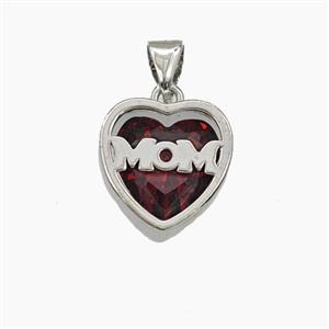 Copper Heart MOM Pendant Pave Dardred Cubic Zirconia Platinum Plated, approx 13mm [FD29460]