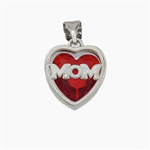 Copper Heart MOM Pendant Pave Red Cubic Zirconia Platinum Plated, approx 13mm [FD29461]