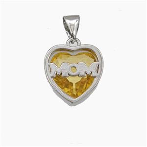 Copper Heart MOM Pendant Pave Yellow Cubic Zirconia Platinum Plated, approx 13mm [FD29462]