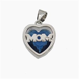Copper Heart MOM Pendant Pave Blue Cubic Zirconia Platinum Plated, approx 13mm [FD29463]