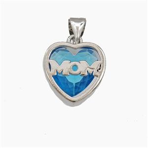 Copper Heart MOM Pendant Pave Blue Cubic Zirconia Platinum Plated, approx 13mm [FD29464]