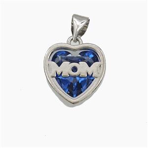 Copper Heart MOM Pendant Pave Blue Cubic Zirconia Platinum Plated, approx 13mm [FD29465]