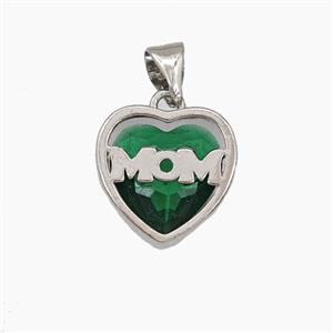 Copper Heart MOM Pendant Pave Green Cubic Zirconia Platinum Plated, approx 13mm [FD29466]