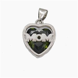 Copper Heart MOM Pendant Pave Olive Cubic Zirconia Platinum Plated, approx 13mm [FD29467]