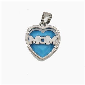 Copper Heart MOM Pendant Pave Cubic Zirconia Platinum Plated, approx 13mm [FD29468]