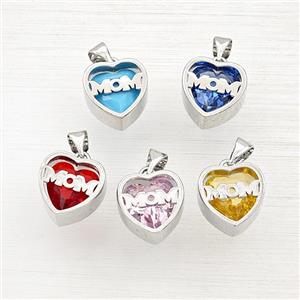 Copper Heart MOM Pendant Pave Cubic Zirconia Platinum Plated Mixed, approx 13mm [FD29469]