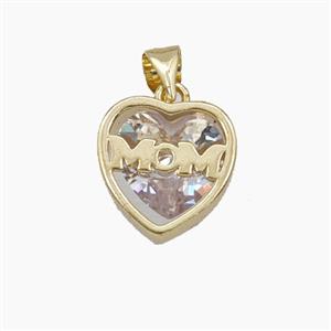 Copper Heart MOM Pendant Pave Cubic Zirconia Gold Plated, approx 13mm [FD29470]