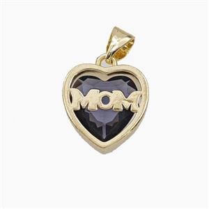 Copper Heart MOM Pendant Pave Cubic Zirconia Gold Plated, approx 13mm [FD29471]