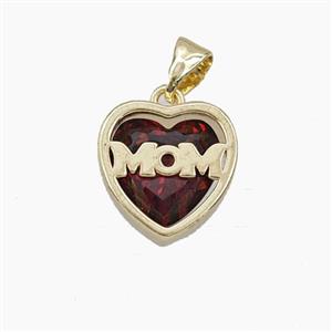 Copper Heart MOM Pendant Pave Darkred Cubic Zirconia Gold Plated, approx 13mm [FD29472]
