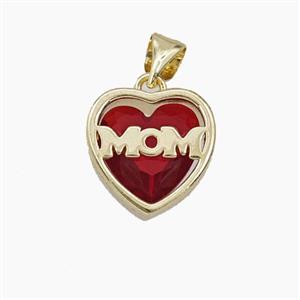 Copper Heart MOM Pendant Pave Red Cubic Zirconia Gold Plated, approx 13mm [FD29473]