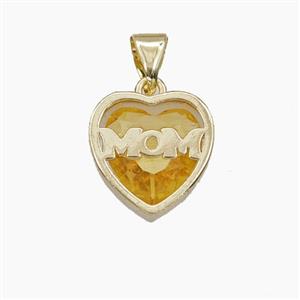 Copper Heart MOM Pendant Pave Yellow Cubic Zirconia Gold Plated, approx 13mm [FD29474]