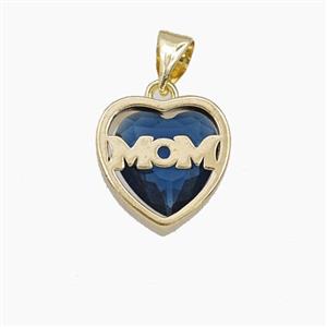 Copper Heart MOM Pendant Pave Blue Cubic Zirconia Gold Plated, approx 13mm [FD29475]