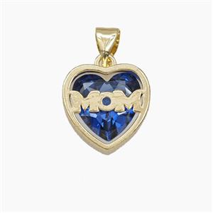 Copper Heart MOM Pendant Pave Blue Cubic Zirconia Gold Plated, approx 13mm [FD29476]