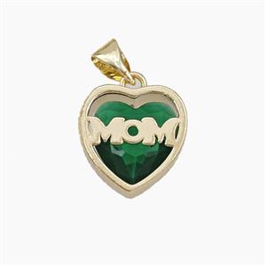 Copper Heart MOM Pendant Pave Green Cubic Zirconia Gold Plated, approx 13mm [FD29478]