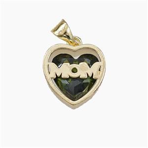 Copper Heart MOM Pendant Pave Olive Cubic Zirconia Gold Plated, approx 13mm [FD29479]