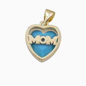 Copper Heart MOM Pendant Pave Blue Cubic Zirconia Gold Plated, approx 13mm [FD29480]