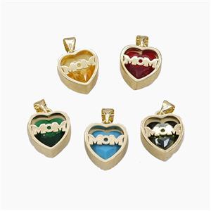 Copper Heart MOM Pendant Pave Cubic Zirconia Gold Plated Mixed, approx 13mm [FD29481]
