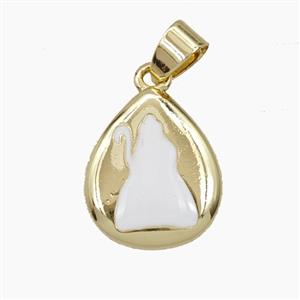 Copper Teardrop Pendant White Enamel Cat Gold Plated, approx 14-17mm [FD29493]