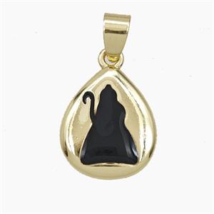 Copper Teardrop Pendant Black Enamel Cat Gold Plated, approx 14-17mm [FD29494]