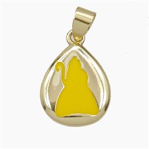 Copper Teardrop Pendant Yellow Enamel Cat Gold Plated, approx 14-17mm [FD29495]