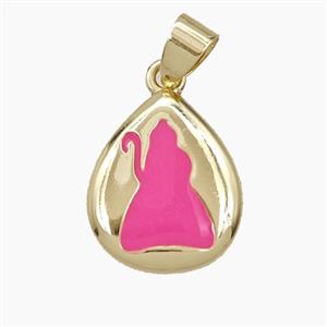 Copper Teardrop Pendant Pink Enamel Cat Gold Plated, approx 14-17mm [FD29496]