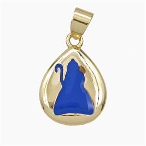 Copper Teardrop Pendant Blue Enamel Cat Gold Plated, approx 14-17mm [FD29497]