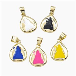 Copper Teardrop Pendant Enamel Cat Gold Plated Mixed, approx 14-17mm [FD29498]