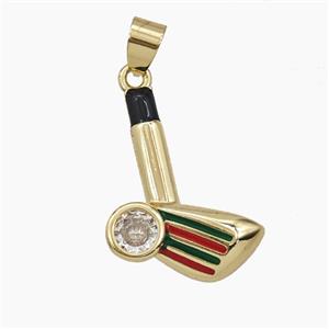 Copper Golf Pendant Pave Zirconia Enamel Sports Gold Plated, approx 18-25mm [FD29503]