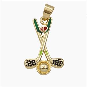 Copper Golf Pendant Enamel Sports Gold Plated, approx 16.5-23mm [FD29505]
