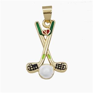 Copper Golf Pendant Enamel Sports Gold Plated, approx 16.5-23mm [FD29506]