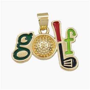 Copper Golf Pendant Enamel Sports Gold Plated, approx 19-25mm [FD29510]