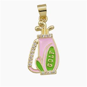 Copper Golf Club Pendant Pave Zirconia Enamel Sports Gold Plated, approx 14-25mm [FD29514]