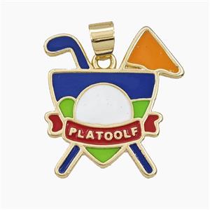 Copper Golf Club Pendant Enamel Sports Gold Plated, approx 22-25mm [FD29516]