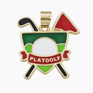 Copper Golf Club Pendant Enamel Sports Gold Plated, approx 22-25mm [FD29517]
