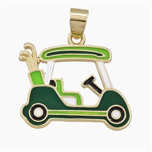 Copper Golf Car Pendant Enamel Sports Gold Plated, approx 20-23mm [FD29518]