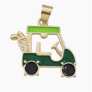 Copper Golf Car Pendant Pave Zirconia Enamel Sports Gold Plated, approx 20-23mm [FD29519]