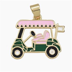 Copper Golf Car Pendant Enamel Sports Gold Plated, approx 18-25mm [FD29520]