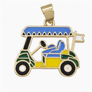 Copper Golf Car Pendant Enamel Sports Gold Plated, approx 18-25mm [FD29521]
