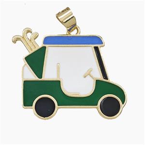 Copper Golf Car Pendant Enamel Sports Gold Plated, approx 25-27mm [FD29522]