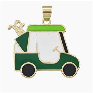 Copper Golf Car Pendant Enamel Sports Gold Plated, approx 25-27mm [FD29523]