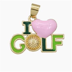 Copper Pendant Multicolor Enamel Sports I Love GOLF Gold Plated, approx 16-25mm [FD29524]