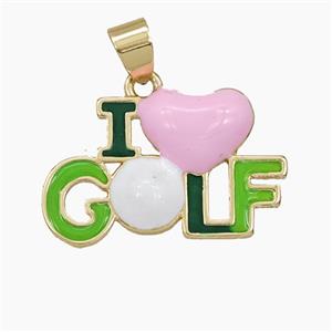 Copper Pendant Multicolor Enamel Sports I Love GOLF Gold Plated, approx 16-25mm [FD29525]