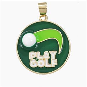 Copper PlayGolF Pendant Green Enamel Sports Gold Plated, approx 25mm [FD29529]