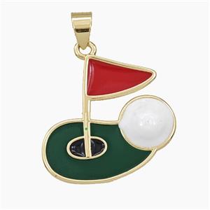 Copper Golf Flag Pendant Enamel Sports Gold Plated, approx 25mm [FD29535]